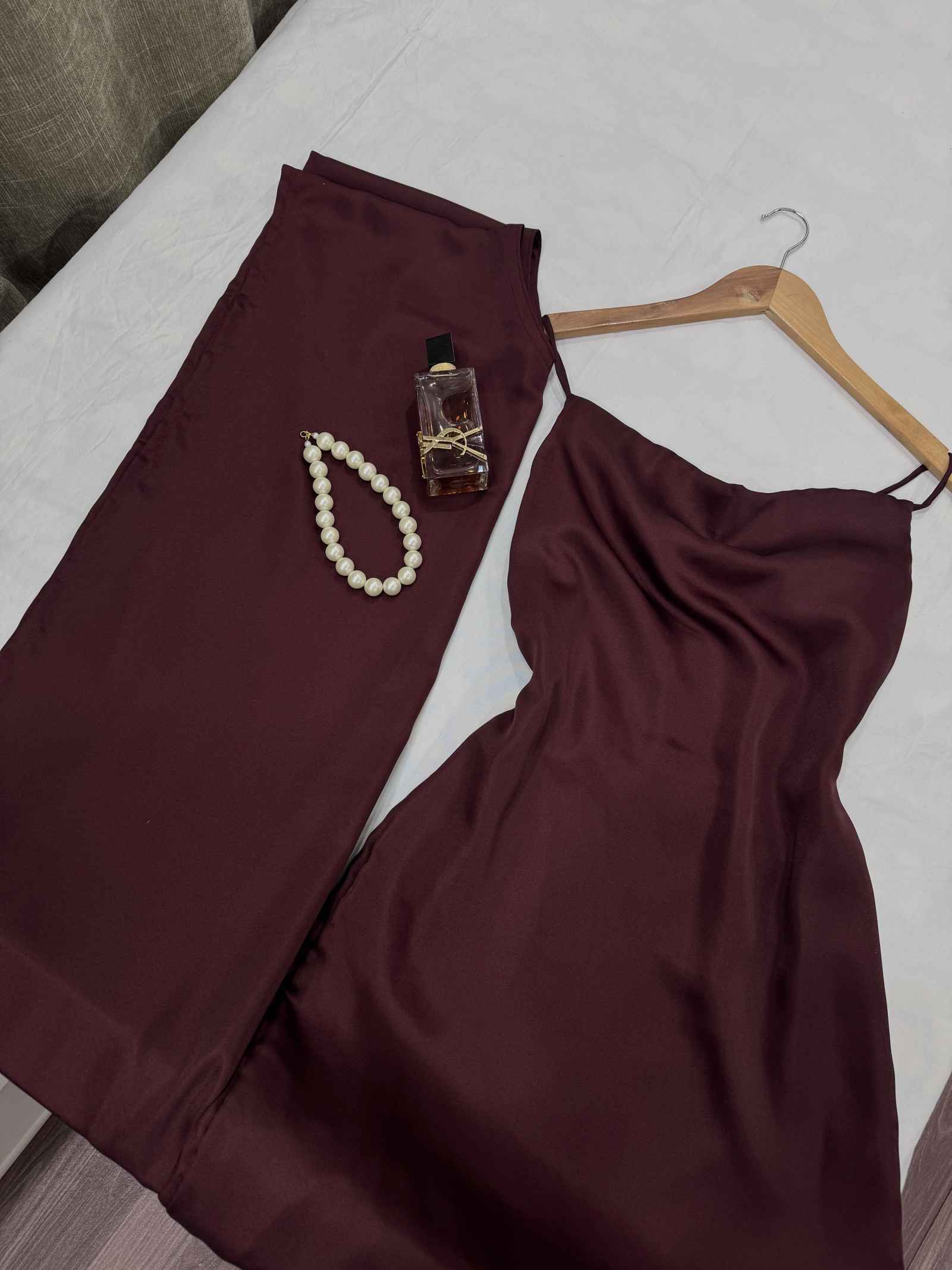 Burgundy silk cape dress