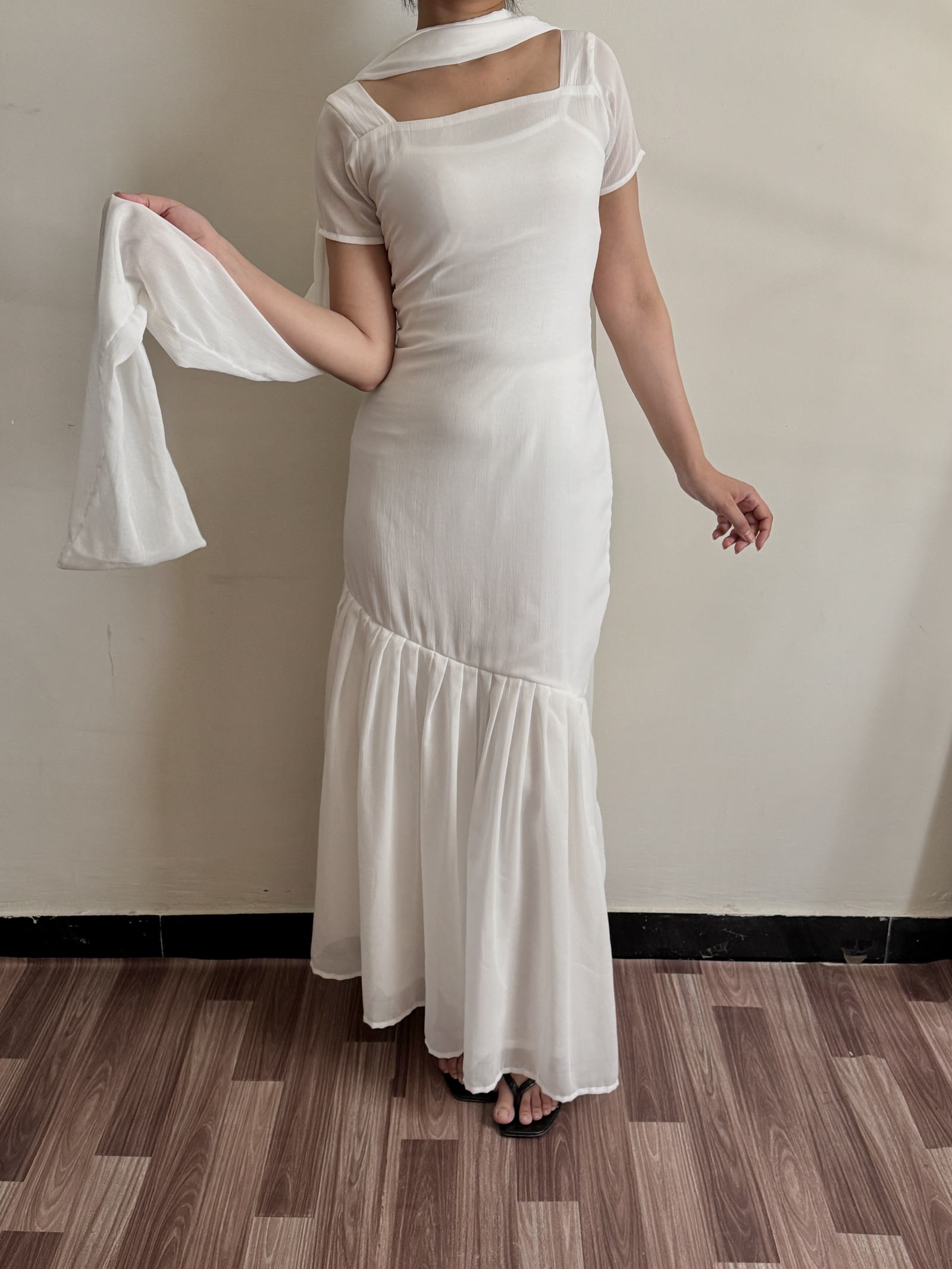 White asymmetrical Maxi